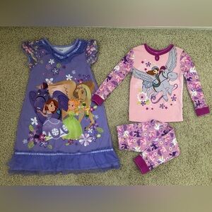 Disney Store Girls Sofia the First Minimus 5 / 5T Pajamas Set & Sleep Gown 5/6